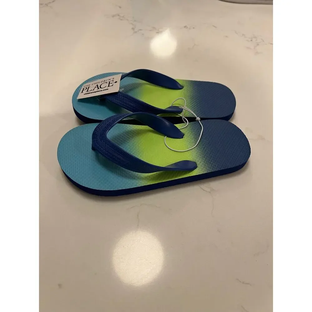 NWT The Children's Place Kids 12-13 Blue Green Flip Flops